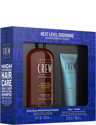 American Crew Набор NEXT LEVEL (Ежедневный увлажняющий шампунь Daily Deep Moisturizing Shampoo, 250 мл, Крем средней фиксации с натуральным блеском Fiber Cream AC, 100 мл)